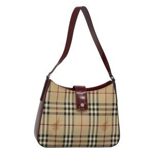 Authentic BURBERRY Nova Check Shoulder Bag PVC Leather Beige